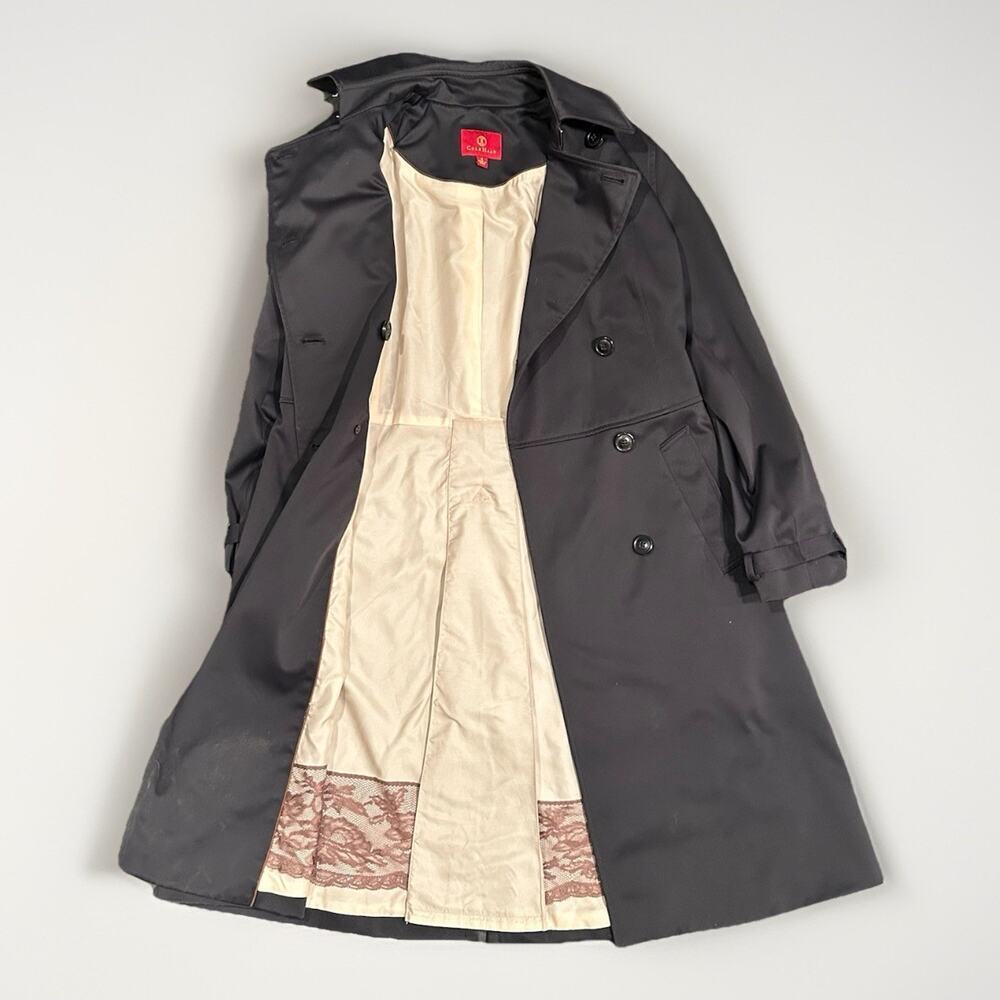 Cole Haan Double Breasted Trench Coat Women's Size 4 Black Satin Lined Classic - Picture 13 of 16